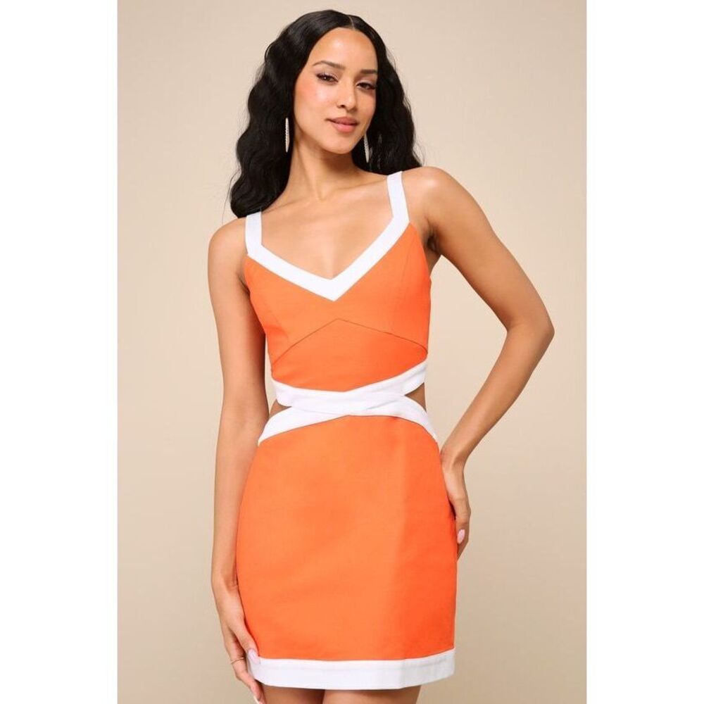 Lulus Nothing But Sweet Coral Color Block Cutout Mini Dress Orange - Size S